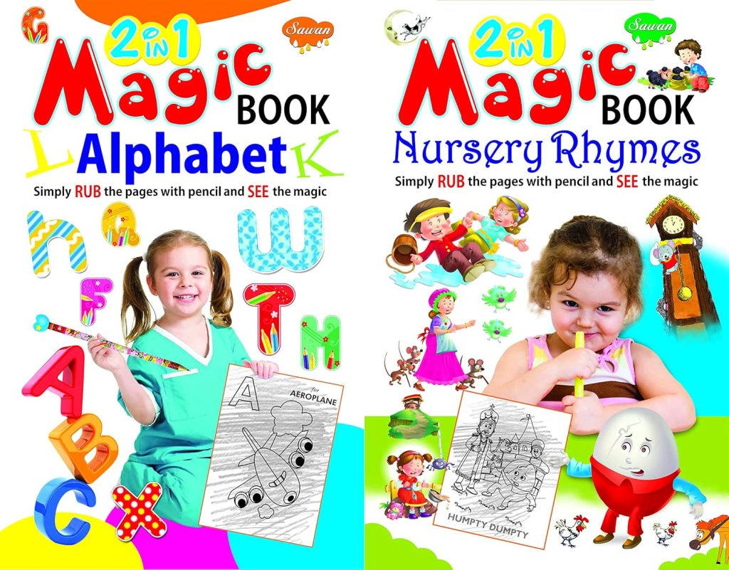 Manoj 2 in 1 Magic Alphabet & Nursery Rhymes Book (Simply Rub the Pages with Pencil and See the Magic)