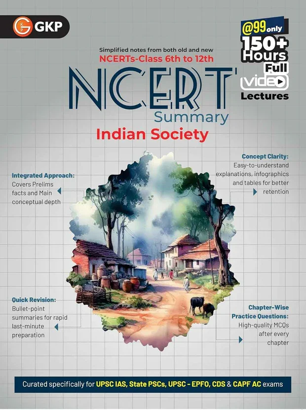 GKP UPSC NCERT 2025 Indian Society (Class 6 to 12) for Civil Services & State PSC Exams Chapter-Wise Practice Questions