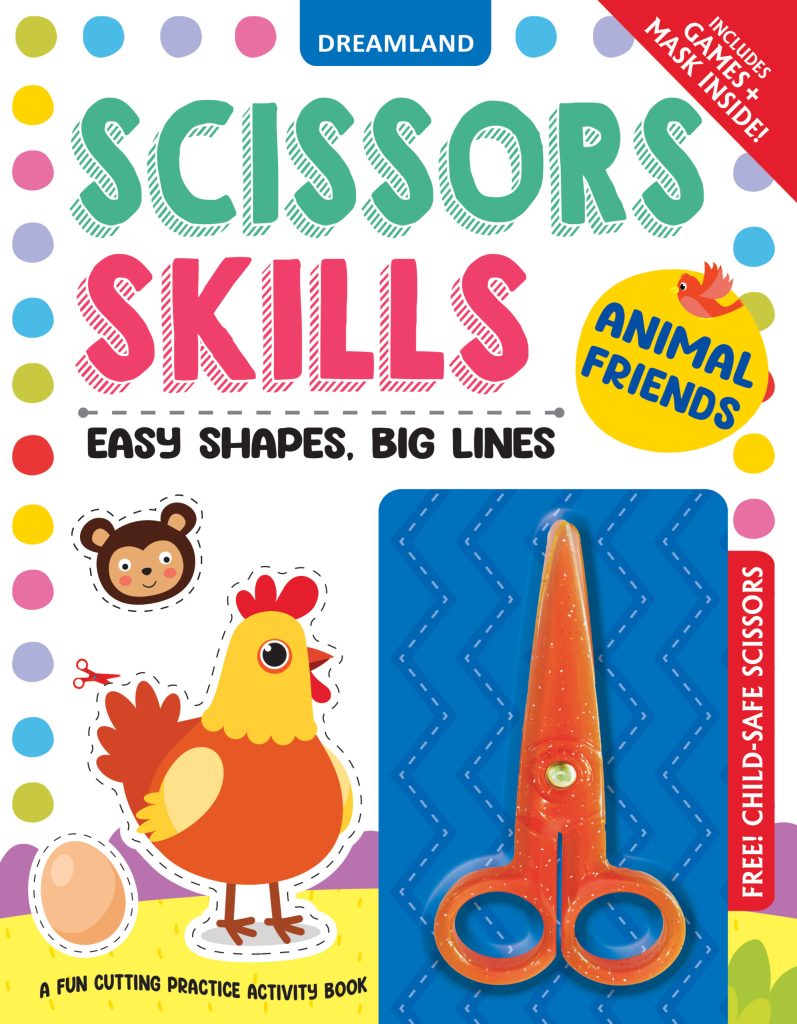 Dreamland Animal Friends Scissors Skills Activity Book for Kids Age 4 - 7 years | With Child- Safe Scissors, Games and Mask