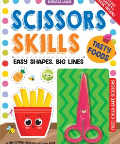 Dreamland Tasty Foods Scissors Skills Activity Book for Kids Age 4 - 7 years | With Child- Safe Scissors, Games and Mask